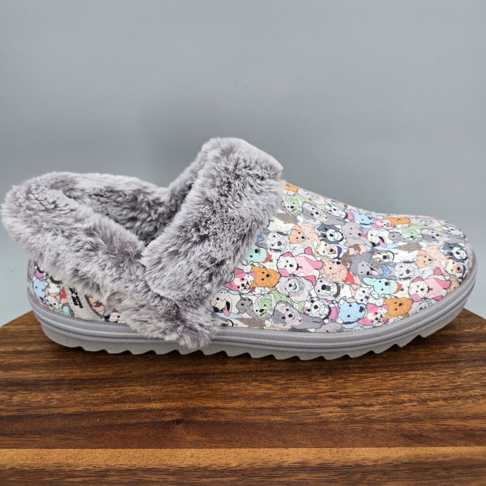 Bobs Skechers Slip-ins Shoes Womens 10 Gray Dogs Puppies Faux Fur Slippers